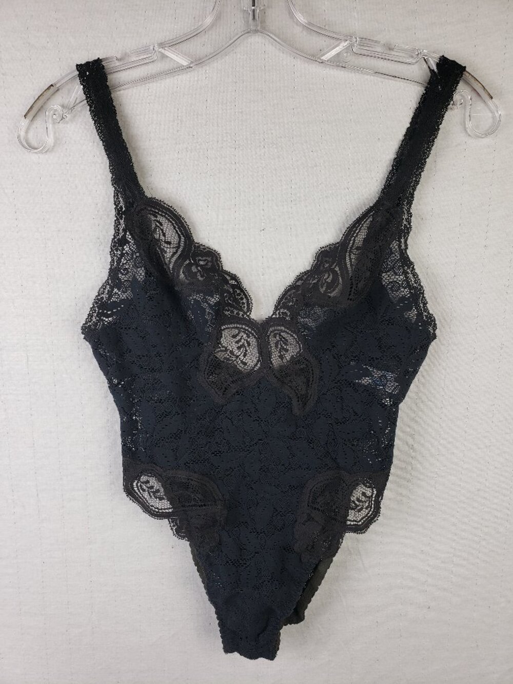 Vintage OLGA Lace Bodysuit Lingerie Black Sheer size M Stretch - Picture 8 of 8